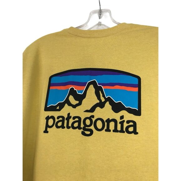 Patagonia T Shirt Mens Size Medium Yellow Mountains Logo Crew Neck - Picture 2 of 10